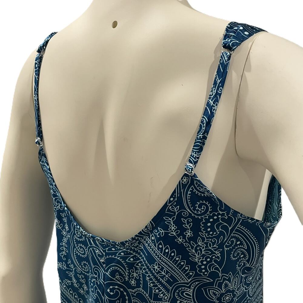 Morgan Taylor Blue Paisley Floral Nightgown Slip Dress M Side Slit Adjustable - Picture 9 of 16